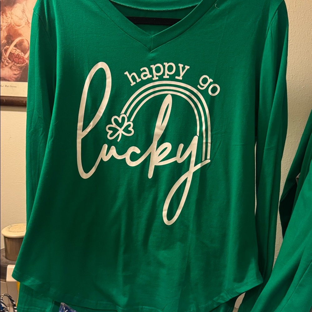 Green 'Happy Go Lucky' Long Sleeve Shirt NWOT